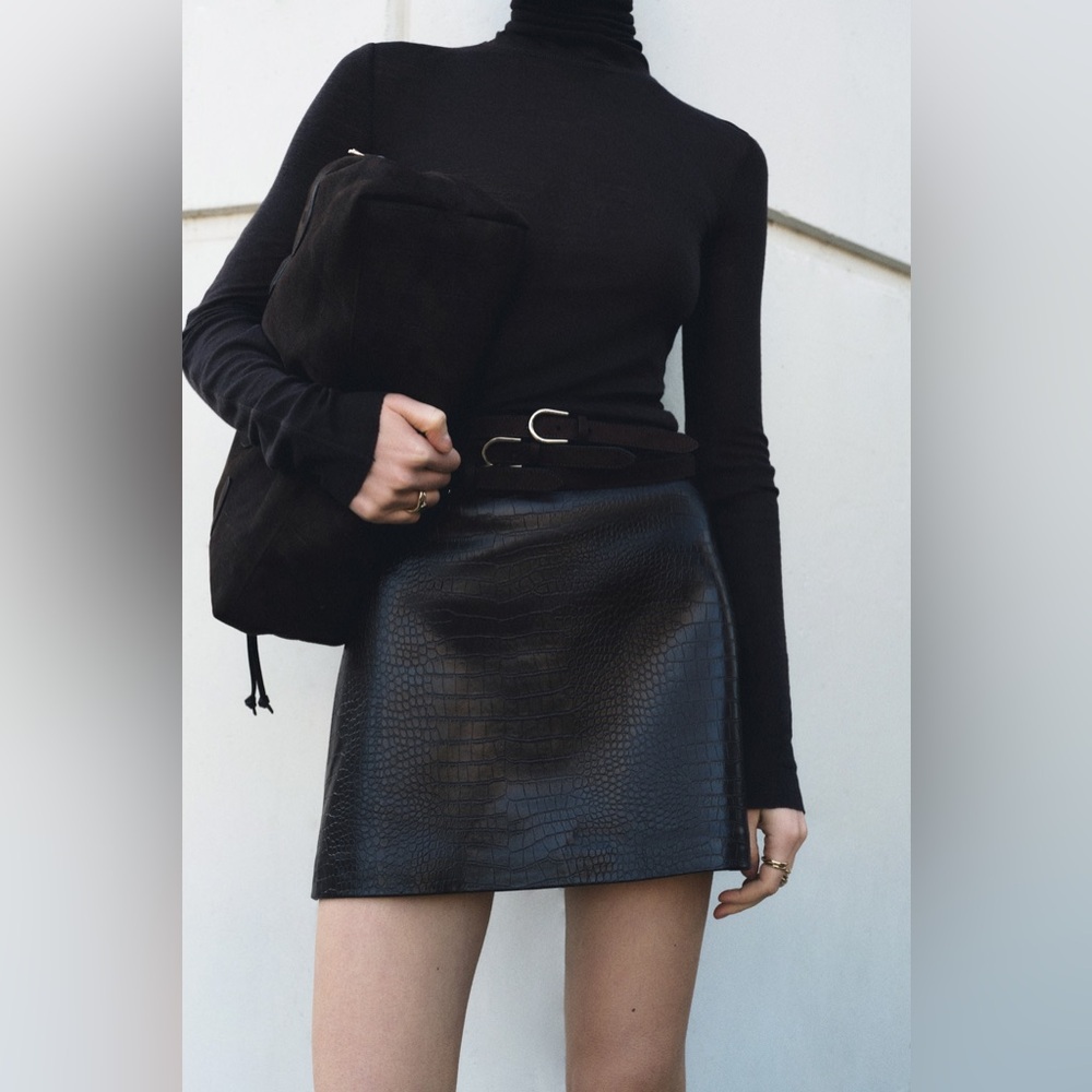 NWT H&M Coated Mini Skirt in Dark Brown